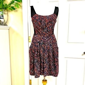 BCBGeneration Women's Size 4 Blue Red Ditzy Floral Motif mesh lined cottagecore